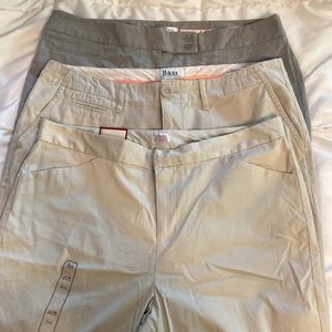 Bass-lot of 3, dress pants, 2 pair khakis & 1 gray. One pair is brand new w/tags